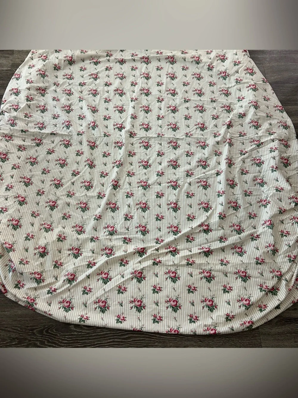 Vintage RALPH LAUREN Marseilles Stripe Queen Fitted Sheet Beige Tan Floral Rose